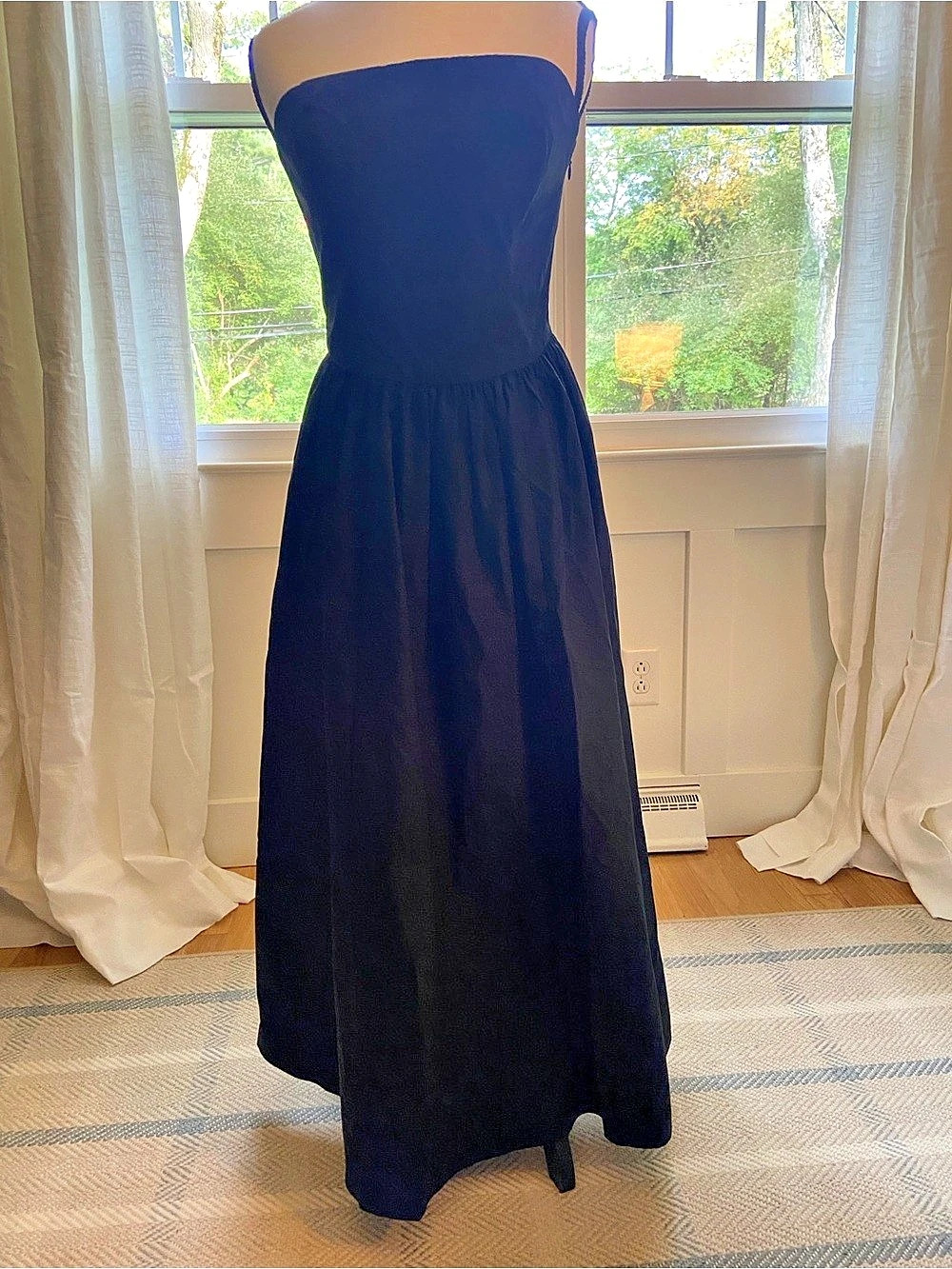 Express Strapless Smocked Back Midi Fit and Flare Dress Black Small